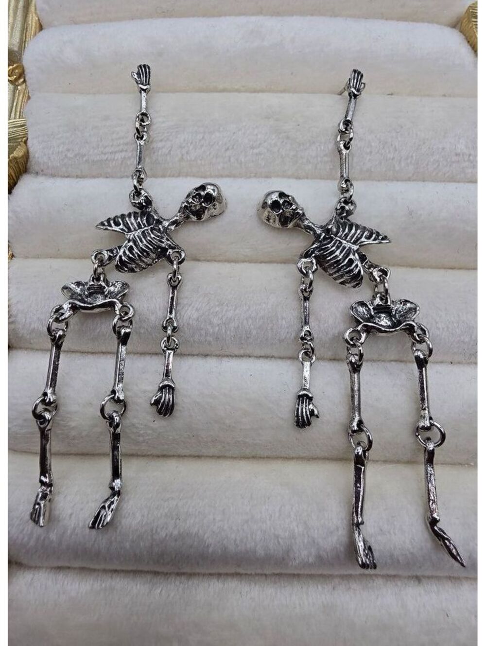 Silver Tone Skeleton Dangle Earrings Halloween Jewelry